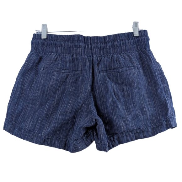 Athleta Womens 2 Striped Cabo Blue Linen Shorts Elastic Waist Drawstring Running - Picture 2 of 9